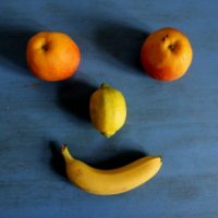 Apfel, Zitrone und Bananen-Gesicht
